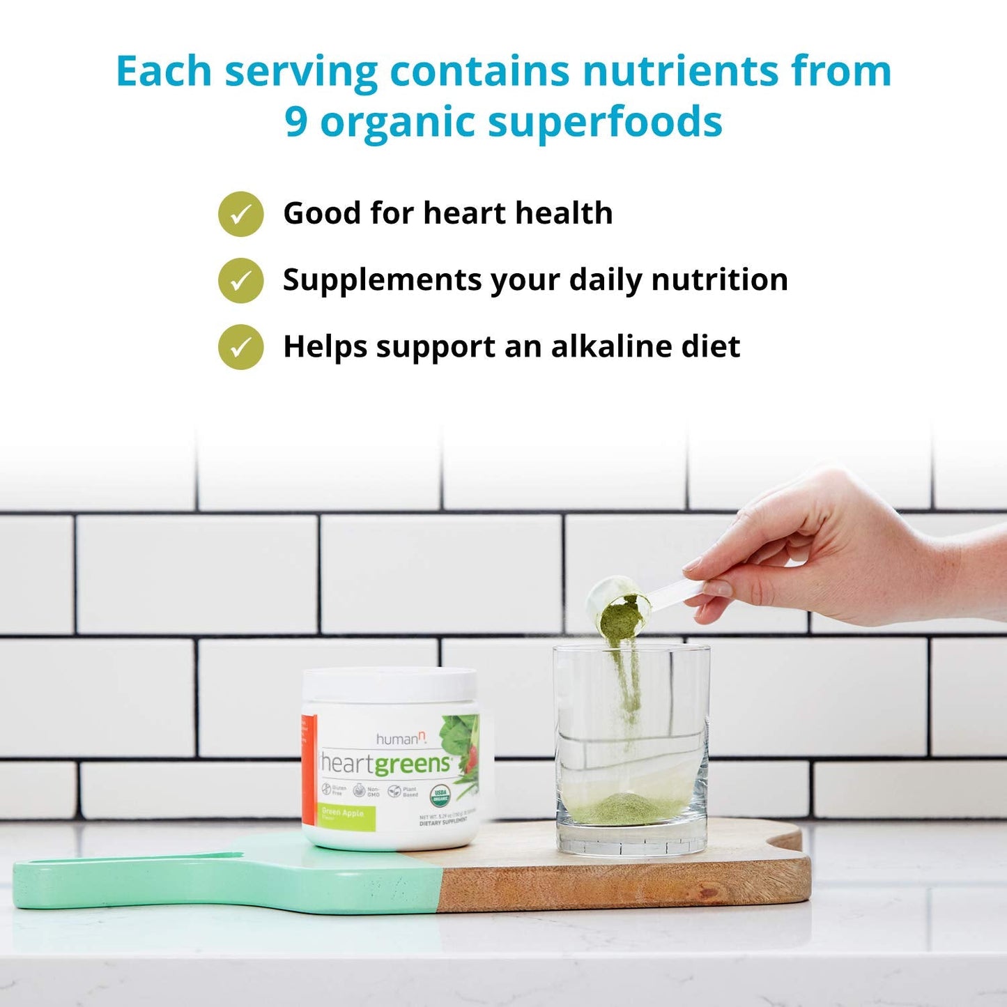 HeartGreens by humanN - Organic Greens Powder (Green Apple, 5.29 oz)