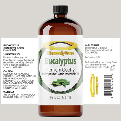 Heavenly Pure Eucalyptus Essential Oil 16 oz | Large 473 ml Amber Bottle for Diffuser, Humidifier & Spray