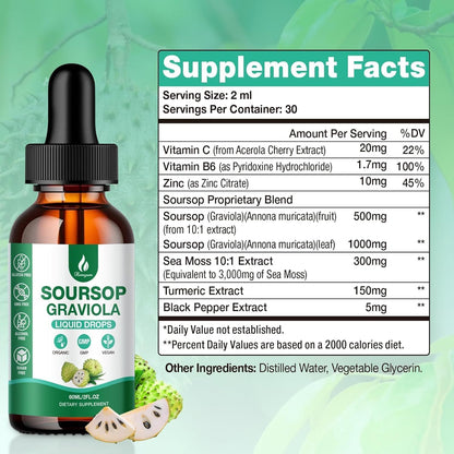 Hemyum Soursop Bitters Liquid Drops – 7 in 1 Graviola + Sea Moss, 2 oz