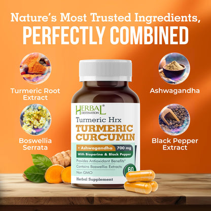 Herbal Destination Turmeric Supplement HRX - 60 Capsules (Pack of 2) | Turmeric Curcumin, Boswellia & Black Pepper Extract