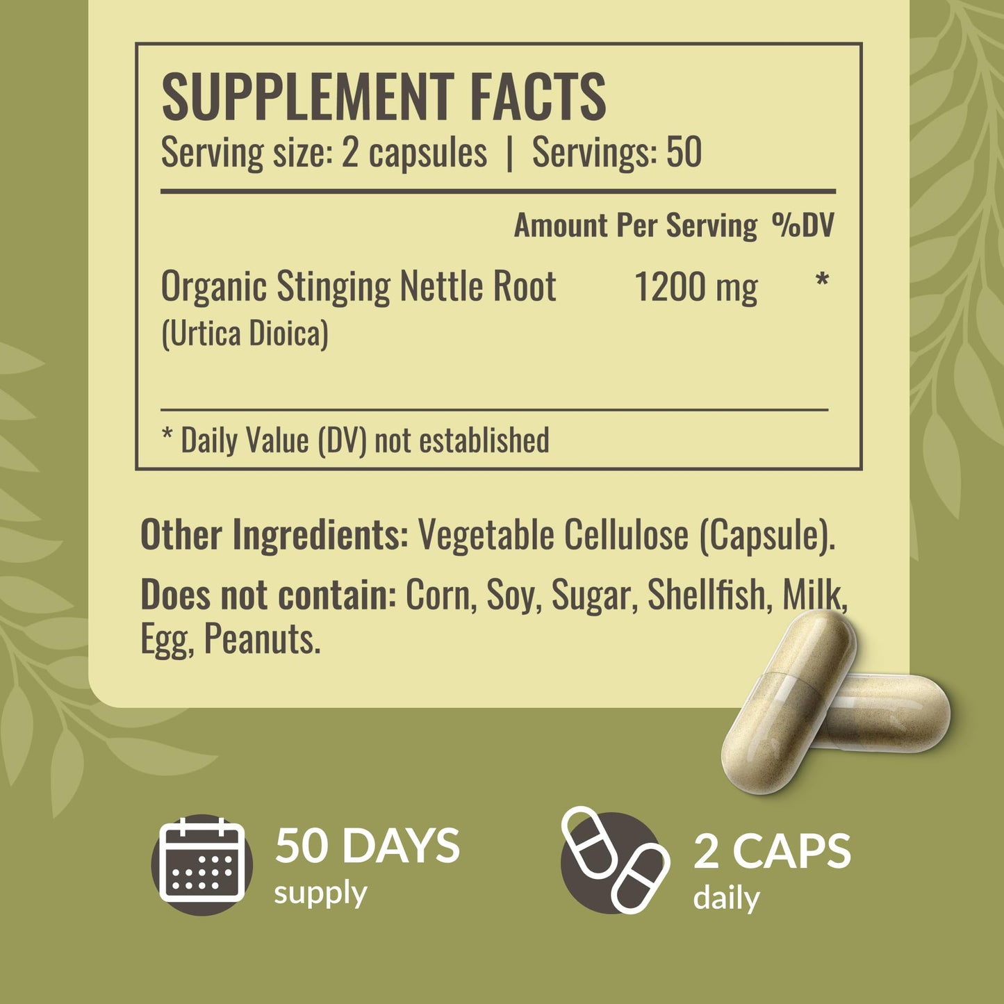 HERBAMAMA Stinging Nettle Capsules 1200mg Root Extract – Urinary Tract Support (Vegan, Non-GMO)