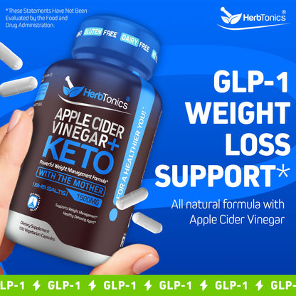 Herbtonics GLP-1 Support: Apple Cider Vinegar + Keto BHB, 60 Caps