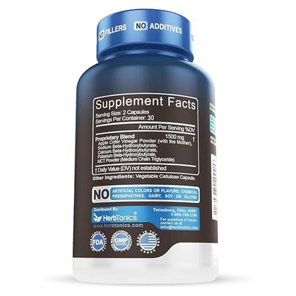 Herbtonics GLP-1 Support: Apple Cider Vinegar + Keto BHB, 60 Caps
