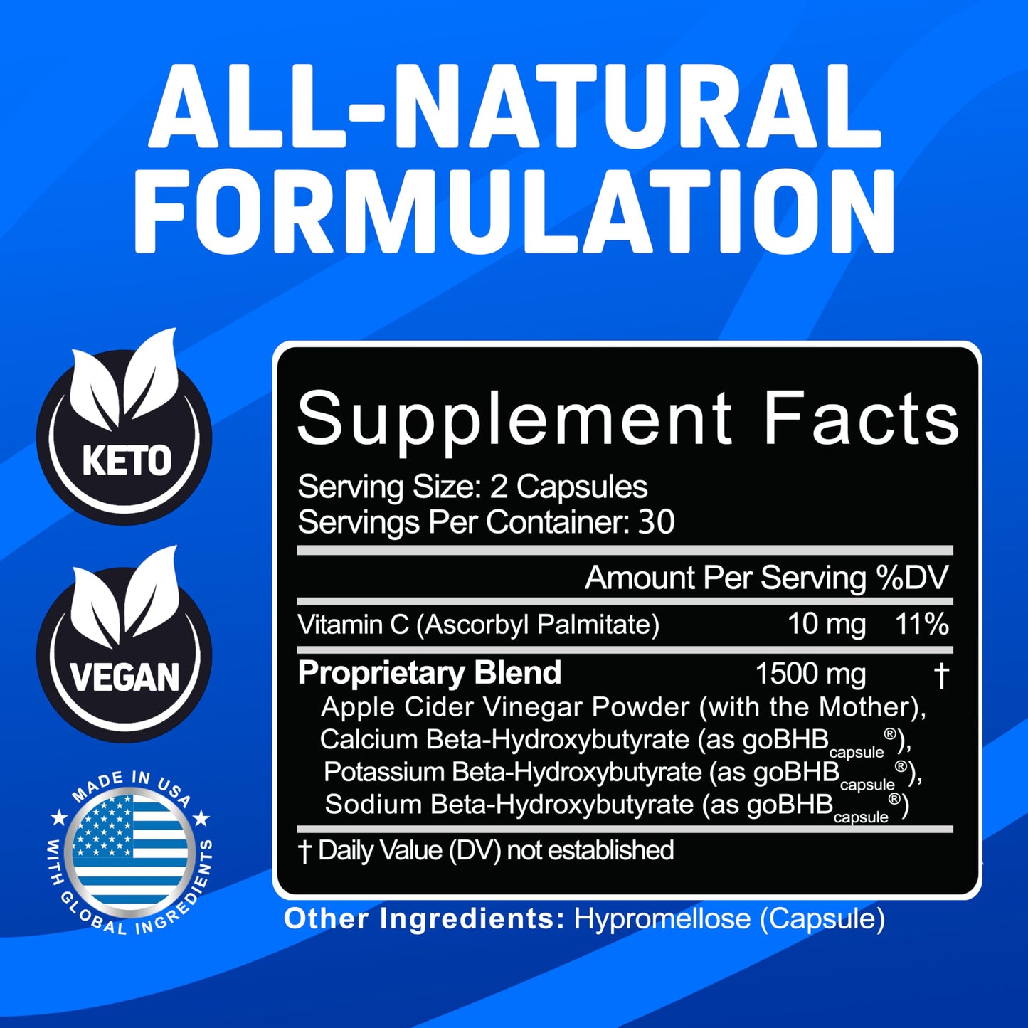 Herbtonics GLP-1 Support: Apple Cider Vinegar + Keto BHB, 60 Caps