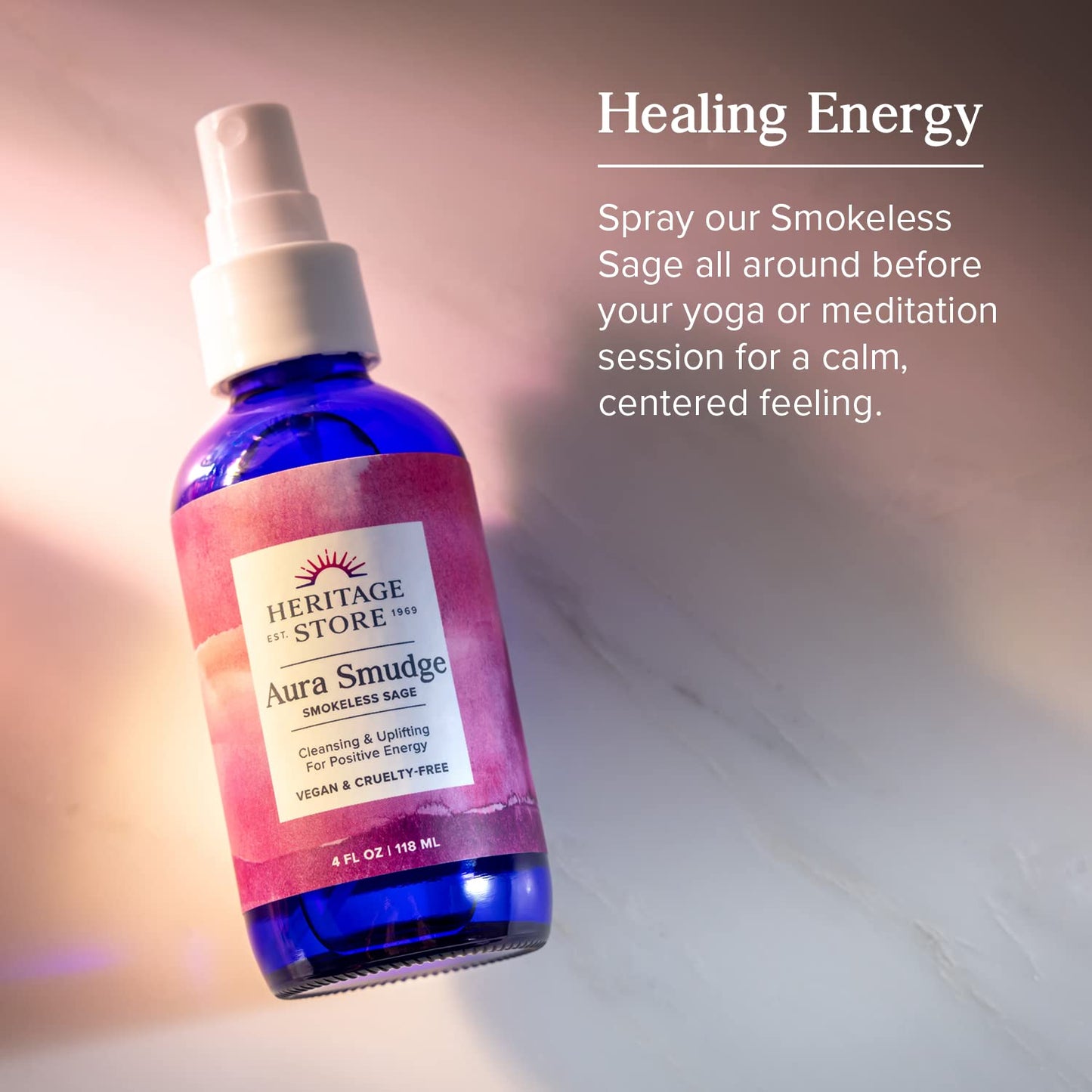 Heritage Store Aura Sage Spray – Smokeless Sage with Juniper & Vor-Mag Water, 4oz