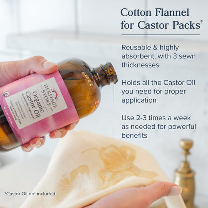 HERITAGE STORE Cotton Flannel Castor Oil Pack Wrap 13x15in – Soft, Reusable, Vegan & Cruelty-Free