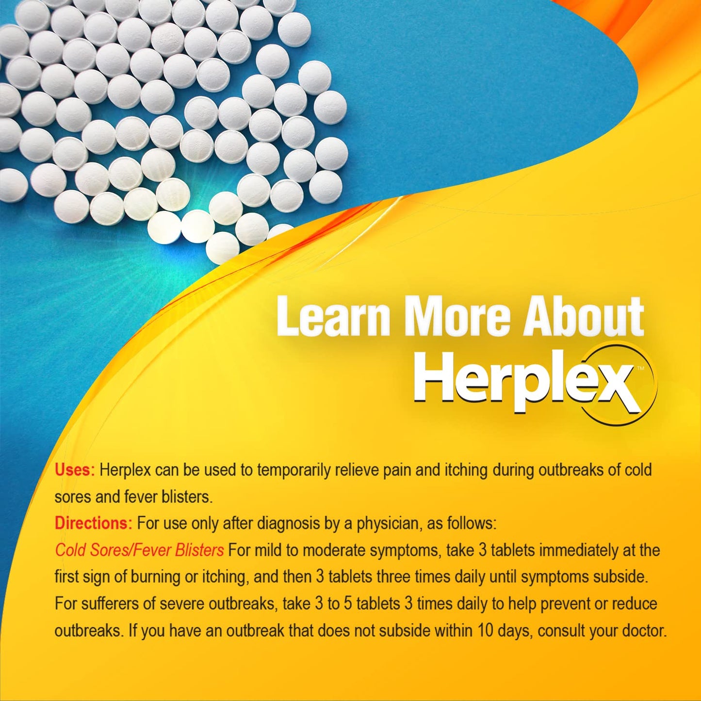 Herplex Premium Tablets | Nonprescription Cold Sore Relief (120 Tablets)