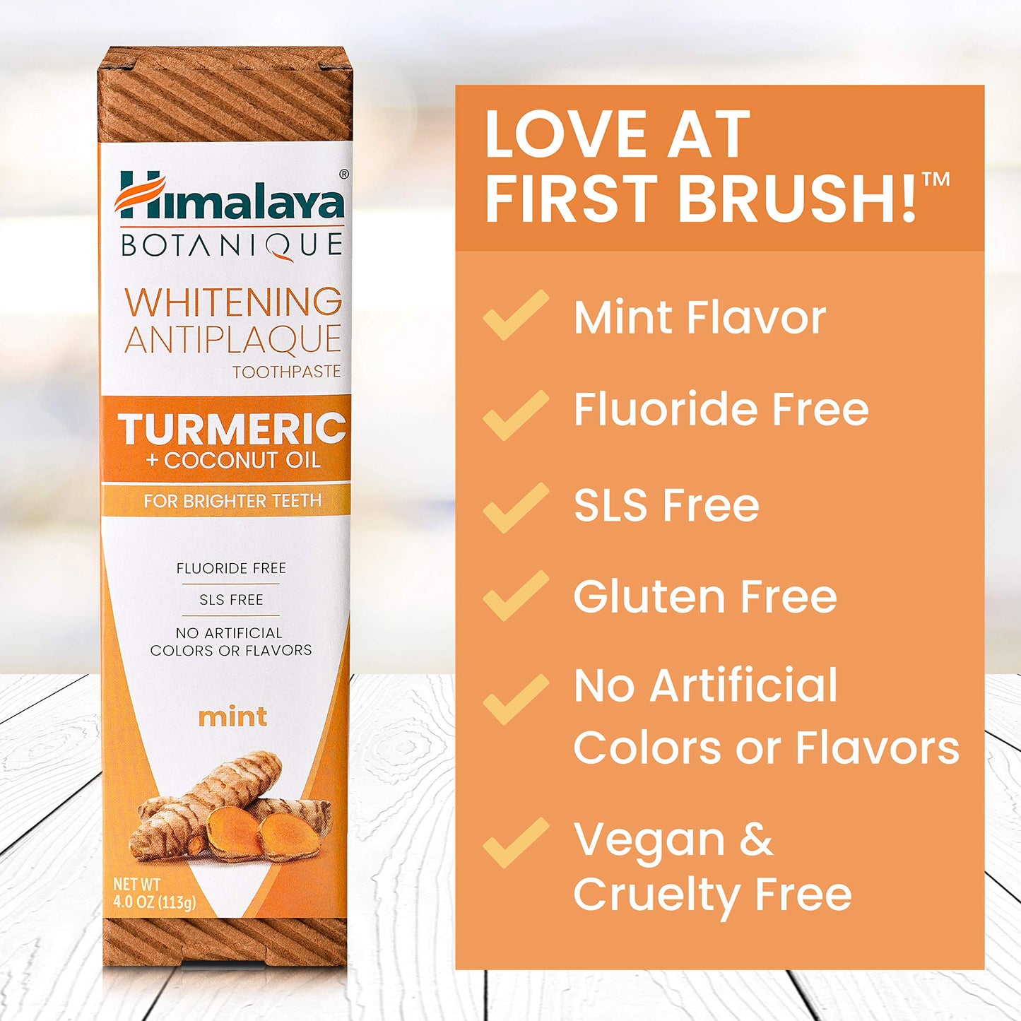 Himalaya Botanique Turmeric & Coconut Oil Whitening Toothpaste – Fluoride Free, Mint | 2 Pack