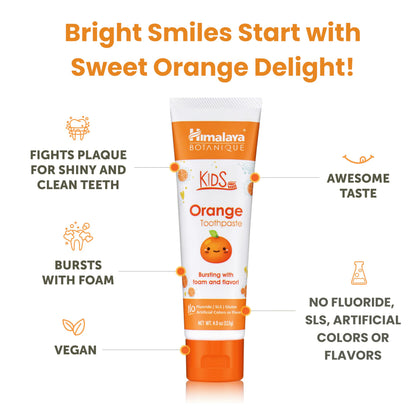 Himalaya Botanique Kids Toothpaste – Fluoride Free, Herbal, Orange Flavor | 4 oz, 2 Pack