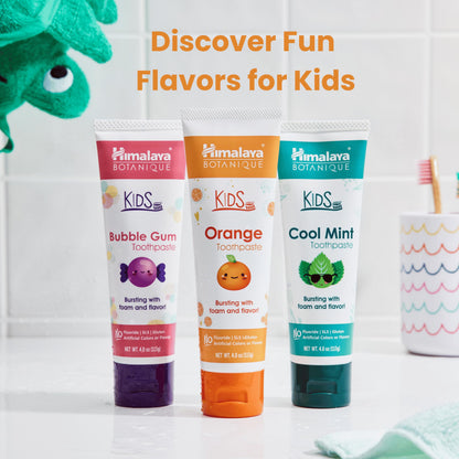 Himalaya Botanique Kids Toothpaste – Herbal Orange Flavor, Fluoride Free, SLS Free, Vegan | 4 Oz x 4 Pack