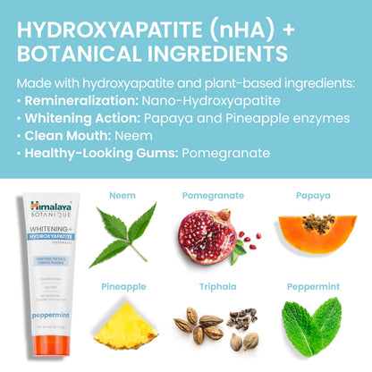 Himalaya Botanique Whitening + Hydroxyapatite Toothpaste – Peppermint, Nano Hydroxyapatite for Remineralization & Enamel Support | Gluten Free, 4 oz, 2-Pack