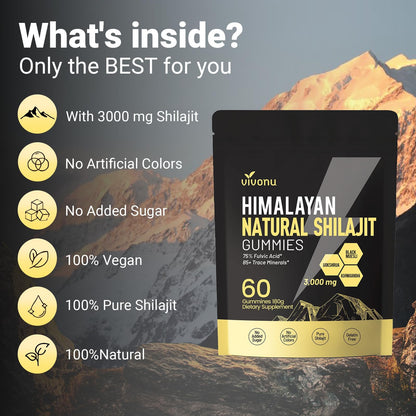 Himalayan Shilajit Gummies with Ashwagandha & Gokshura | 85+ Trace Minerals & Fulvic Acid | Organic, Non-GMO