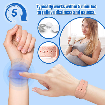 Hion Motion Sickness Bracelets – Natural Acupressure Nausea Bands (2 Pairs, Blue + Pink)