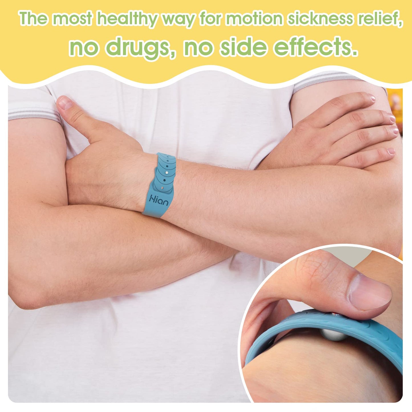 Hion Motion Sickness Bracelets – 2 Pairs Black Acupressure Wristbands for Travel, Morning Sickness & Pregnancy Nausea