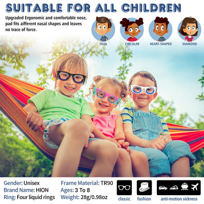 Hion Kids Anti-Motion Sickness Smart Glasses – Ultra-Light Travel Eyewear (2 Pairs) for Ages 3–8