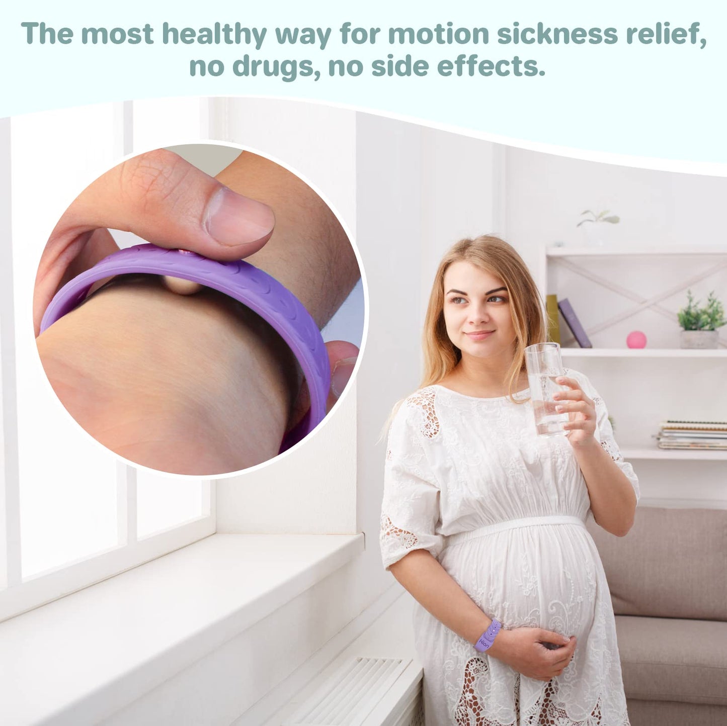 Hion Motion Sickness Bracelets – Sea Sickness Wristbands for Travel, Morning Sickness & Nausea (2 Pairs, White)