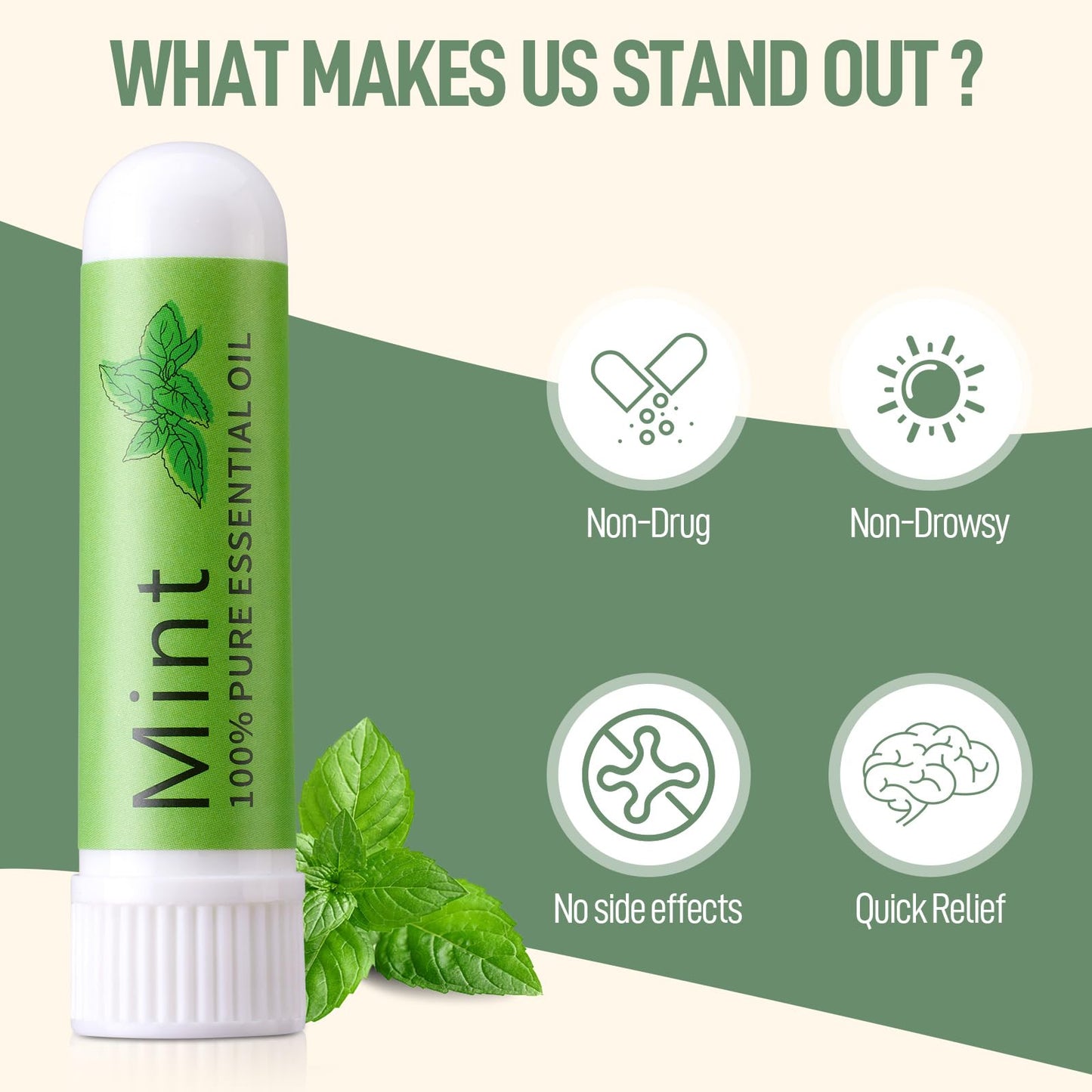 Hion Nausea Relief Inhaler - Mint, 100% Natural Essential Oils