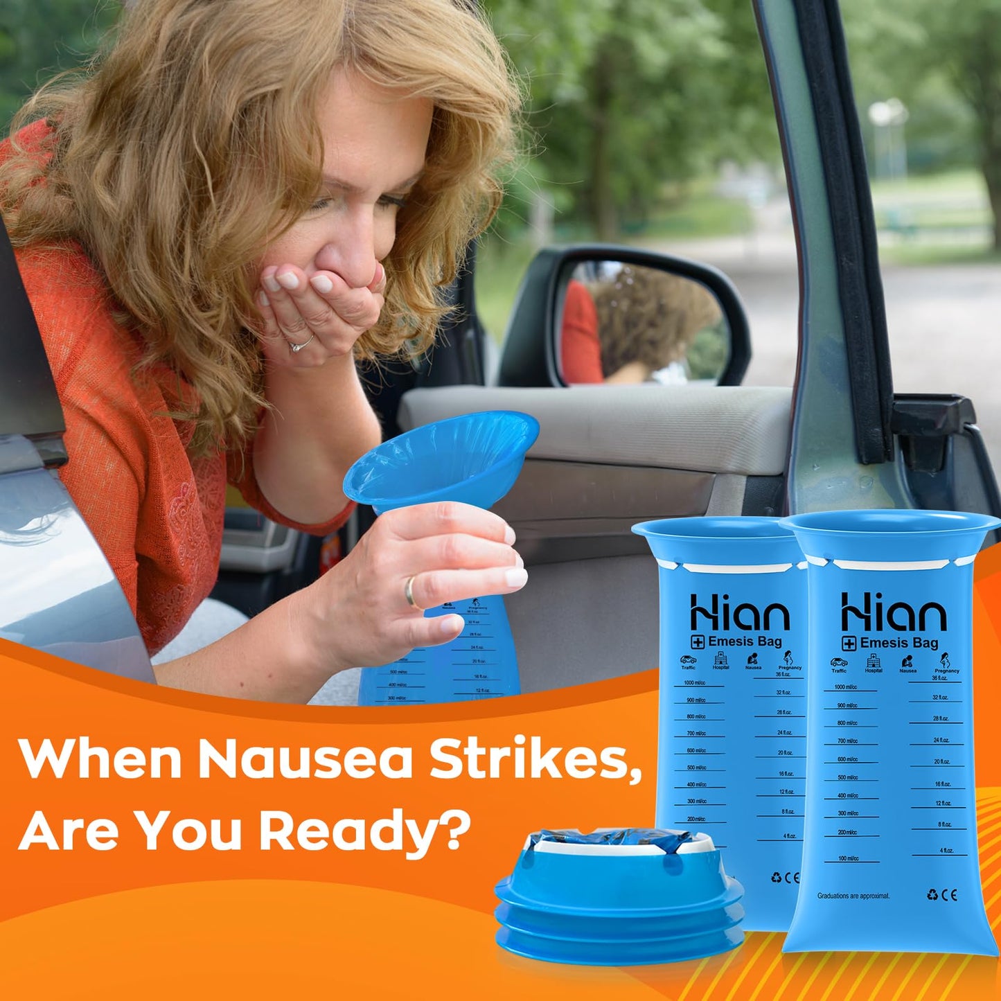 Hion Vomit Bags Disposable – 200 Pack 1000ml, Leak-Resistant & Portable