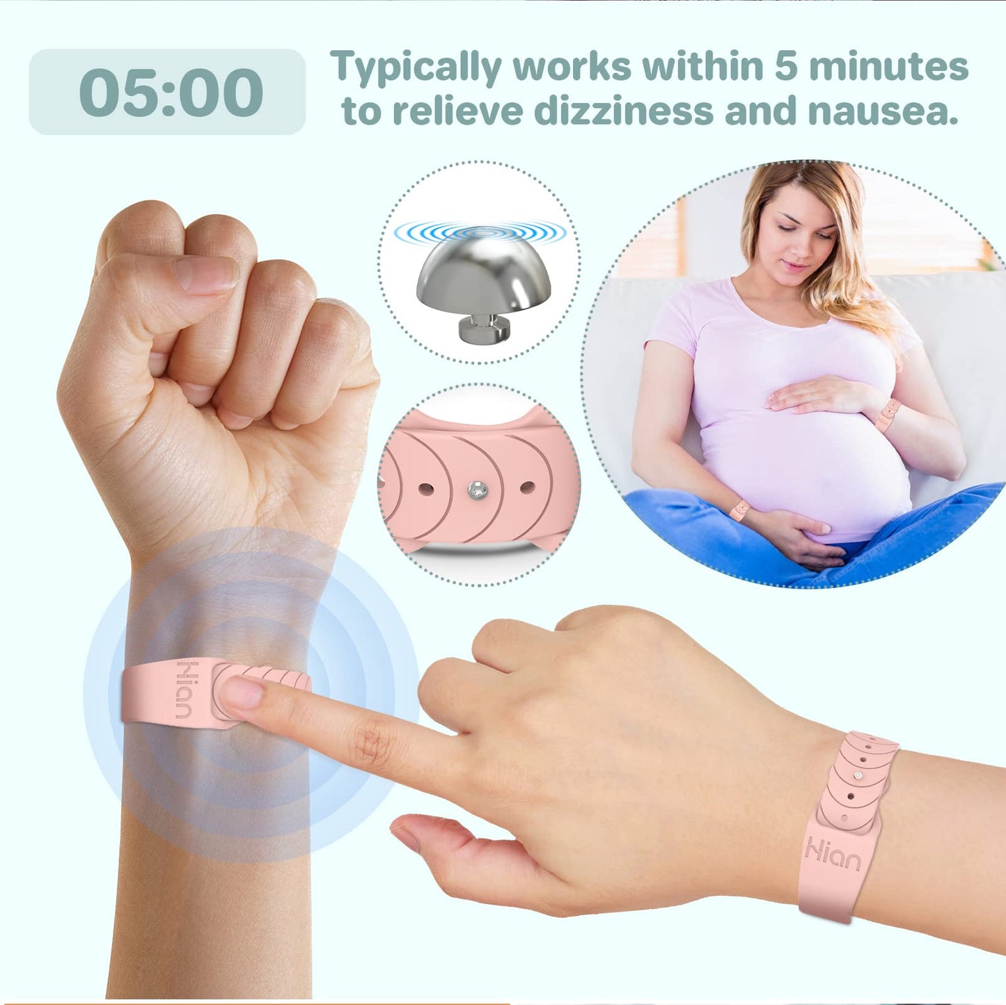 Hion Motion Sickness Bracelets – Sea Sickness Wristbands (1 Pair Beryl) | Acupressure Nausea Bands