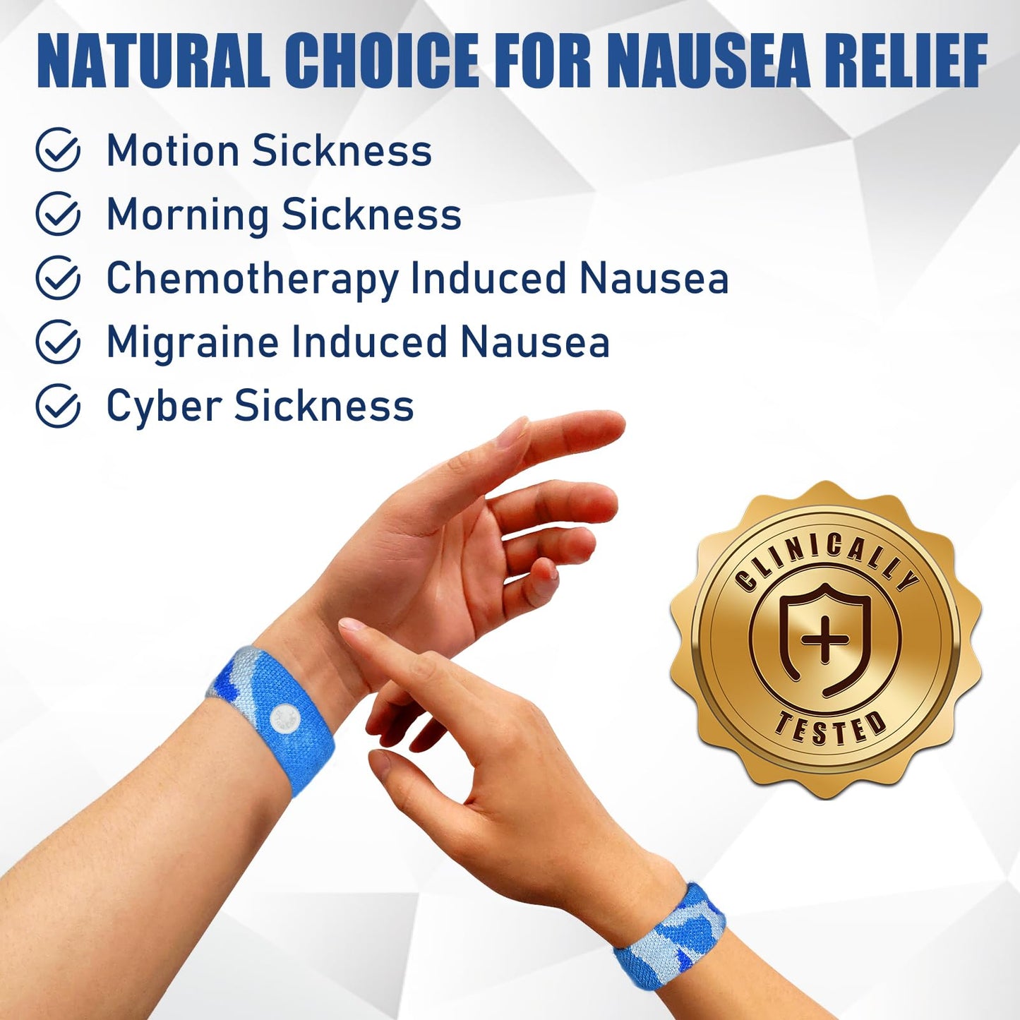 Hionfurt Motion Sickness Bands – Natural Nausea Relief Wristbands for Travel | 2 Pairs, Camouflage Blue