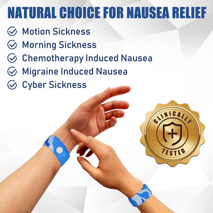 Hionfurt Motion Sickness Bands – Acupressure Nausea Relief (2 Pairs: Cam Blue & Cam Pink)