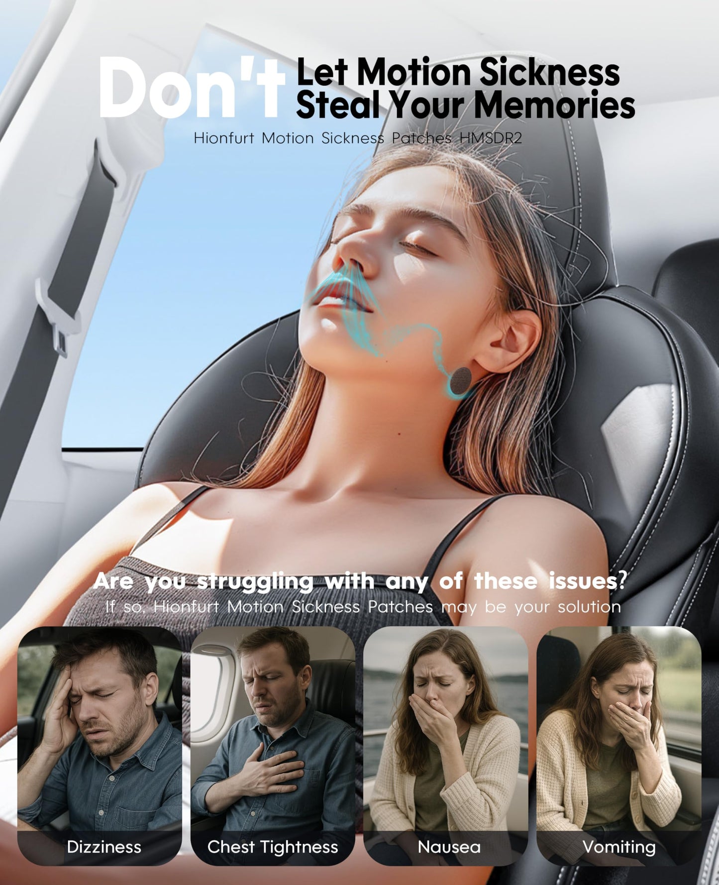 Hionfurt HMSDR2 16ct Motion Sickness Patches with Lemon – Non-Drowsy, 72H Lasting