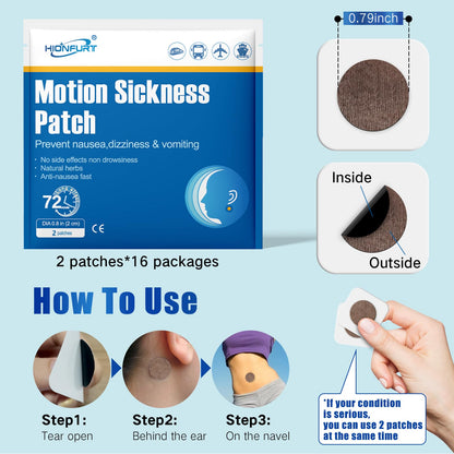 Hionfurt 32ct Motion Sickness Patches – Non-Drowsy, Up to 72 Hours, for Cruise, Car, Air Travel