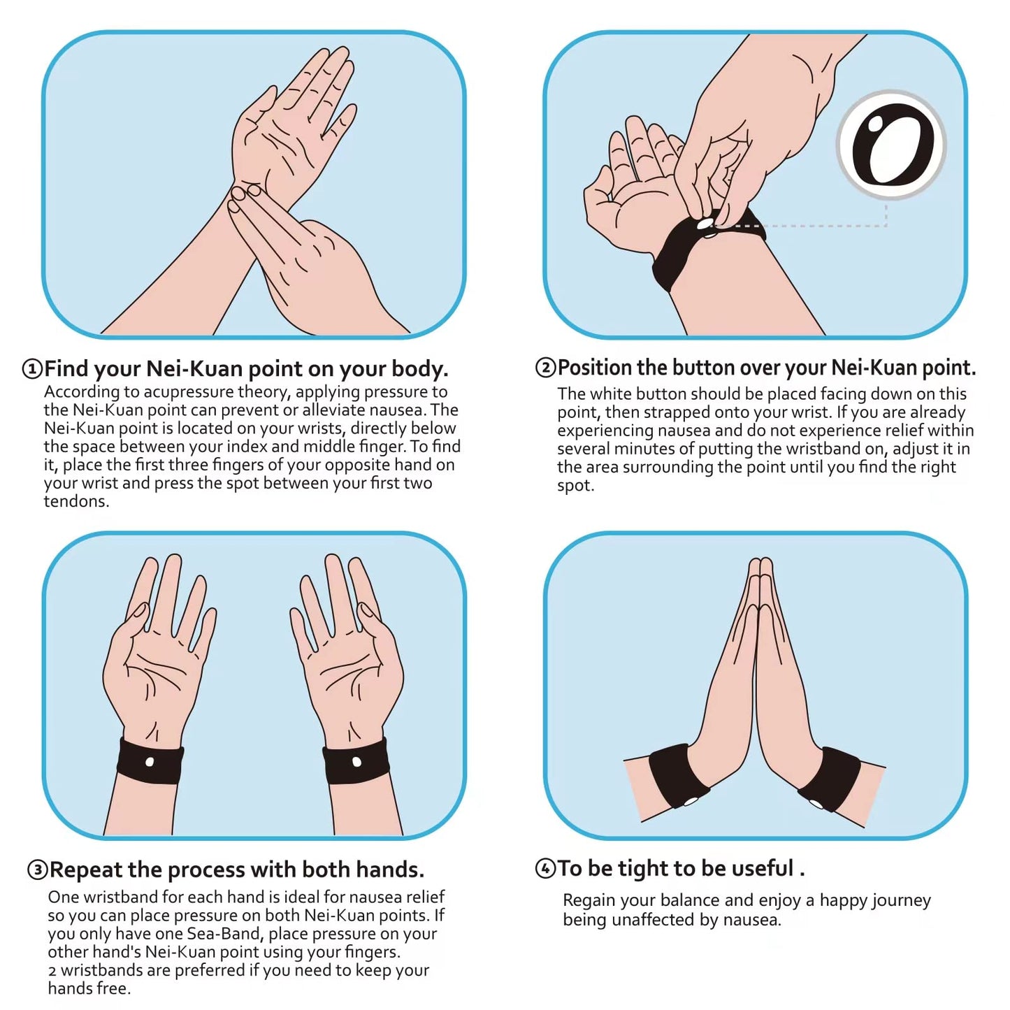 HIONXMGA 2 Pairs Motion Sickness Bands – Natural Nausea Relief, Acupressure Wristbands for Travel