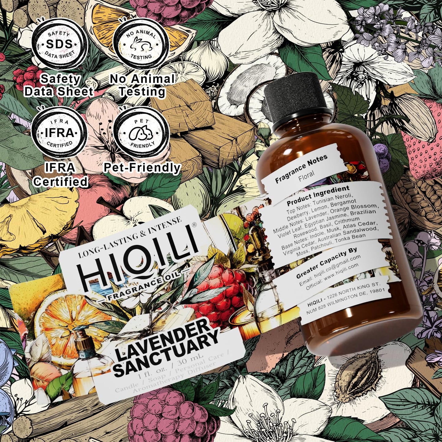 HIQILI Lavender Sanctuary Fragrance Oil – Diffuser, Candle & Soap (1 fl oz)
