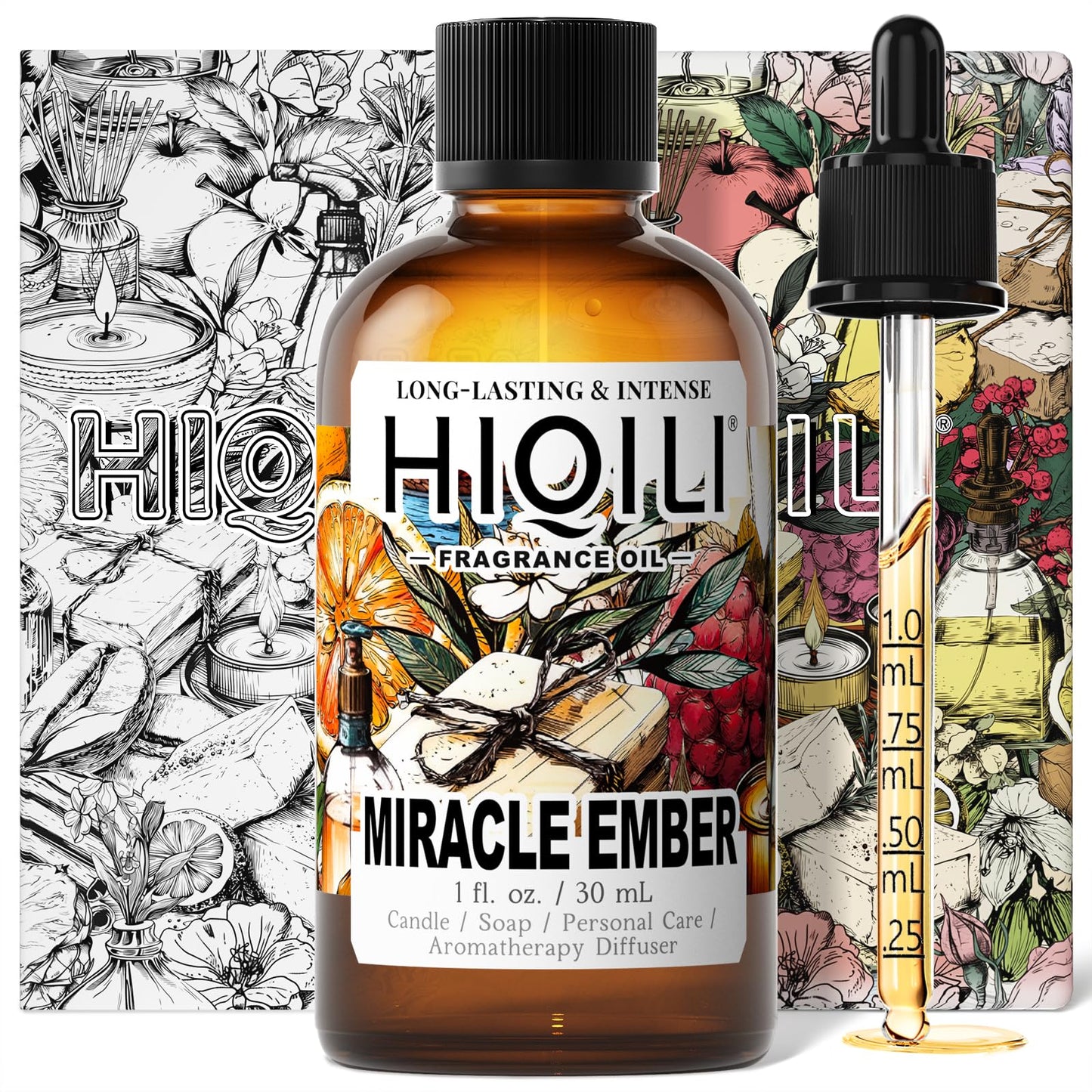 HIQILI Miracle Ember Fragrance Oil – Fruity Floral Scent for Candles, Soaps & Diffusers | 1 Fl Oz