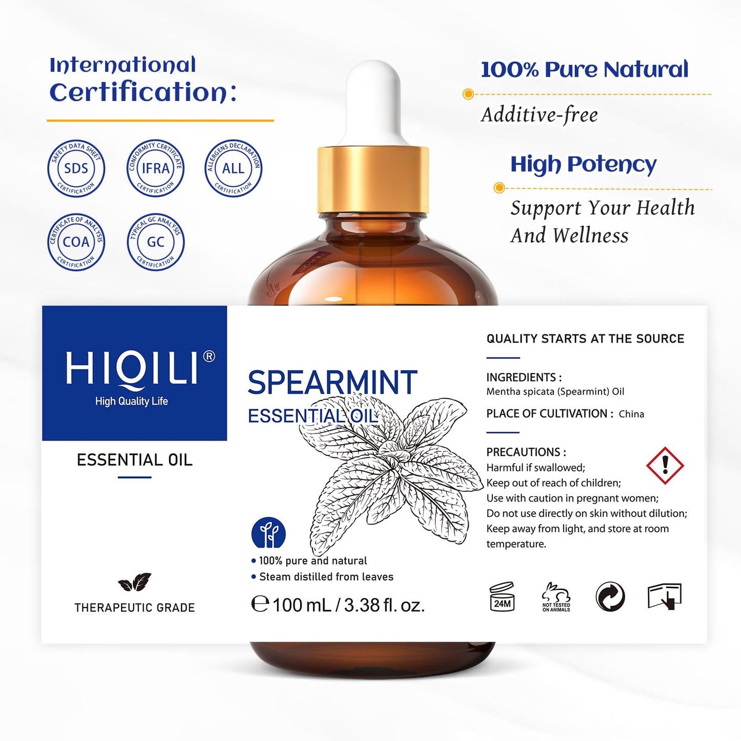 HIQILI 100ML Spearmint Essential Oil – Pure Skin Care, Diffuser & DIY