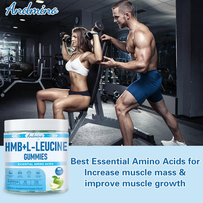 HMB & L-Leucine Gummies 3000mg – Apple Flavor, Muscle Growth & Recovery (Vegan, Gluten Free, Non-GMO)