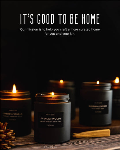 Craft & Kin Premium Pine & Clove Candle | Black Christmas Scented Soy Candle – 7.6oz, 45 Hour Burn Time