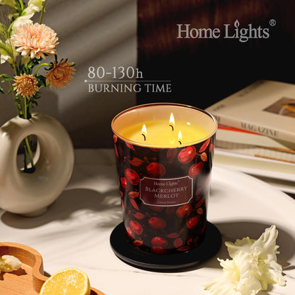 HomeLights 34oz 3-Wick Soy Wax Candle – Blackcherry Merlot Scent