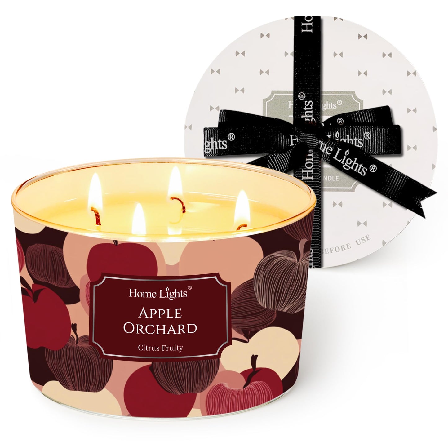 HomeLights Apple Orchard 18oz Soy Wax 4-Wick Candle | Aromatherapy Gift