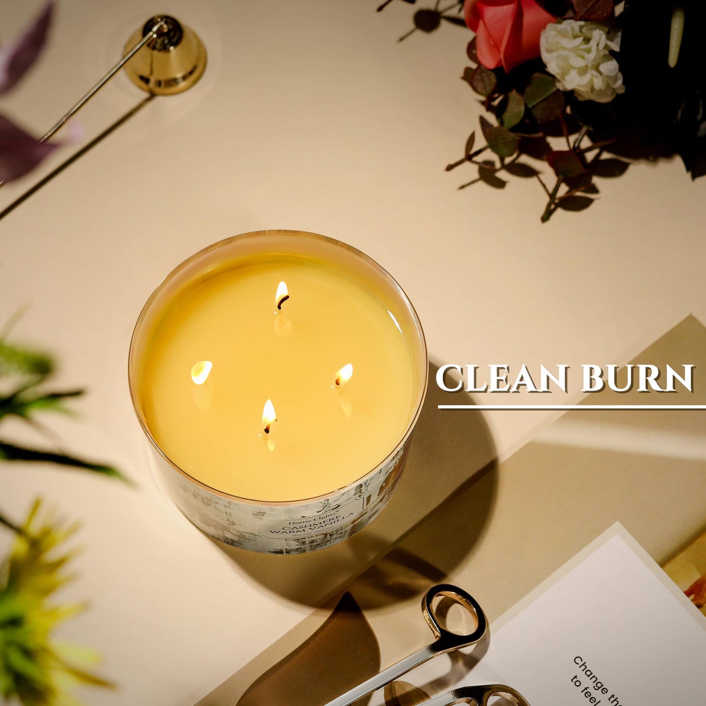 HomeLights Scented Candles – 18oz 4-Wick Aromatherapy Candle, Cashmere Warm Vanilla, Industrial Chic Decor & Gift