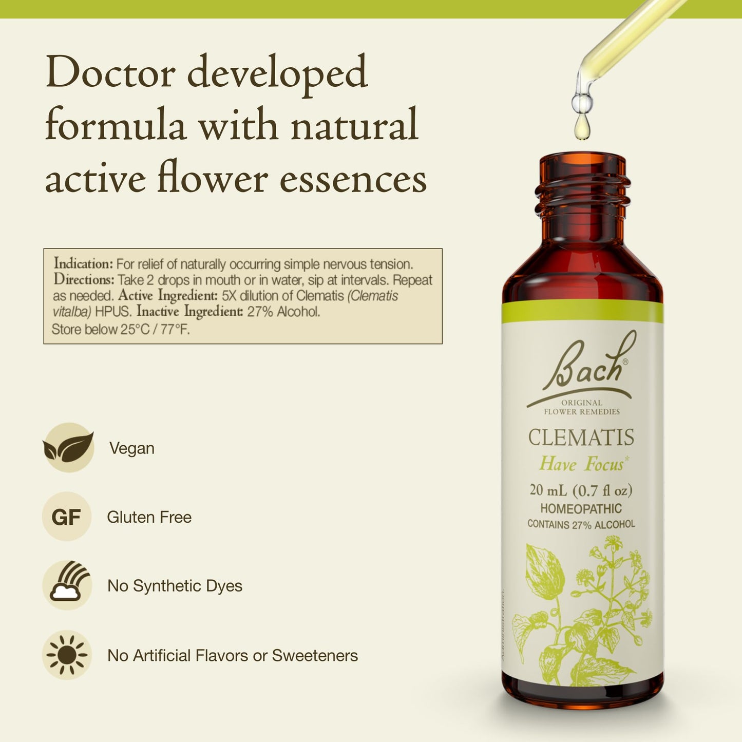Bach Clematis – Have Focus | Homeopathic Flower Remedy (20 mL) – Vegan, Gluten Free