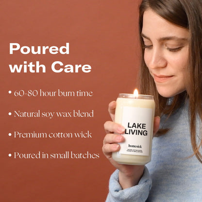 Homesick Lake Living Scented Candle – 13.75 oz Soy Wax, 60-80 Hours Burn Time, Notes of Mineral Springs, Water Lotus & Pine