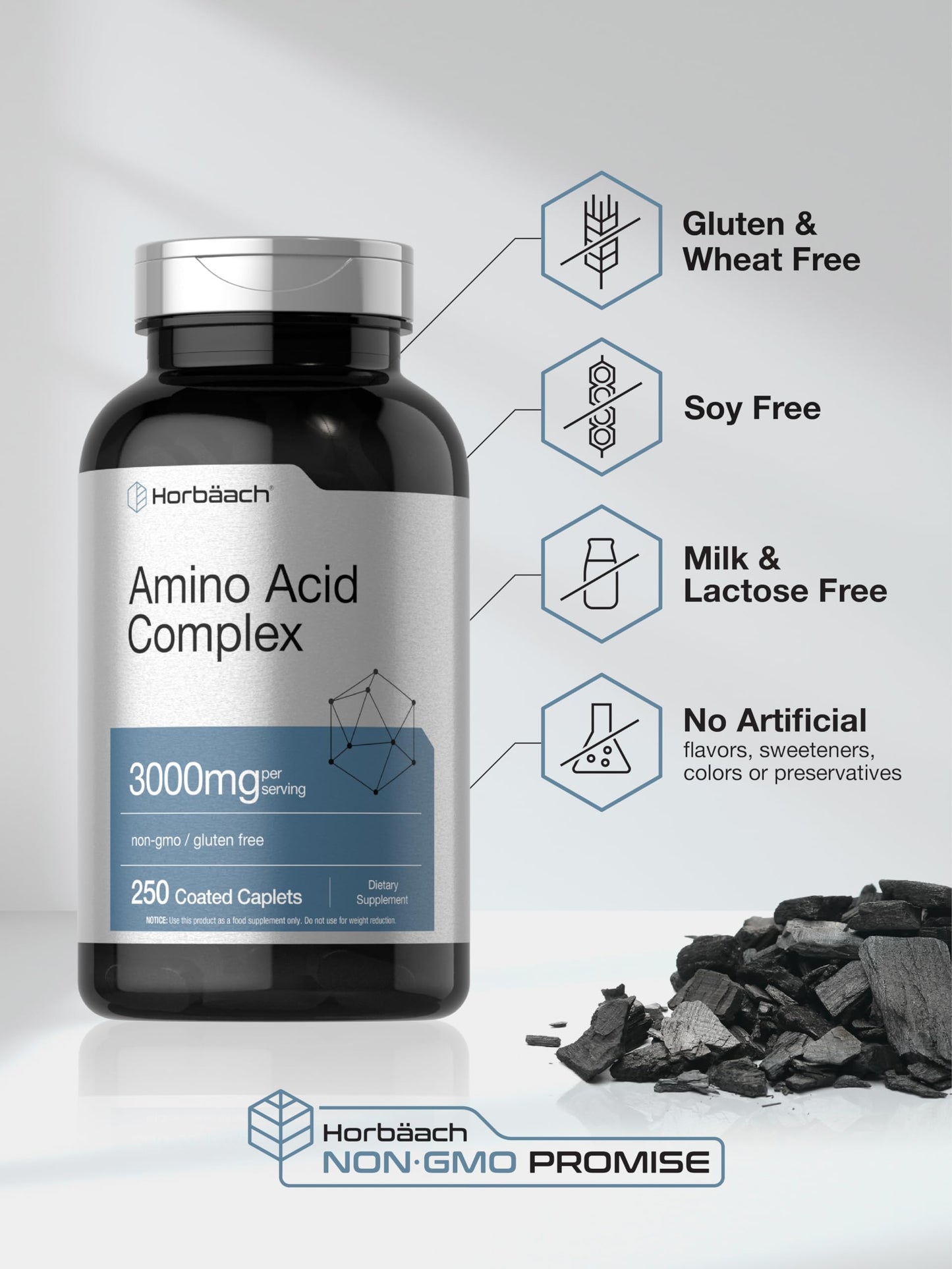 Horbäach Amino Acid Complex 3000mg | 250 Caplets | Non-GMO, Gluten Free Supplement