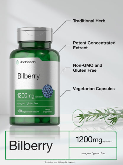 Horbäach Bilberry Extract 1200mg | 100 Vegetarian Capsules | Gluten Free
