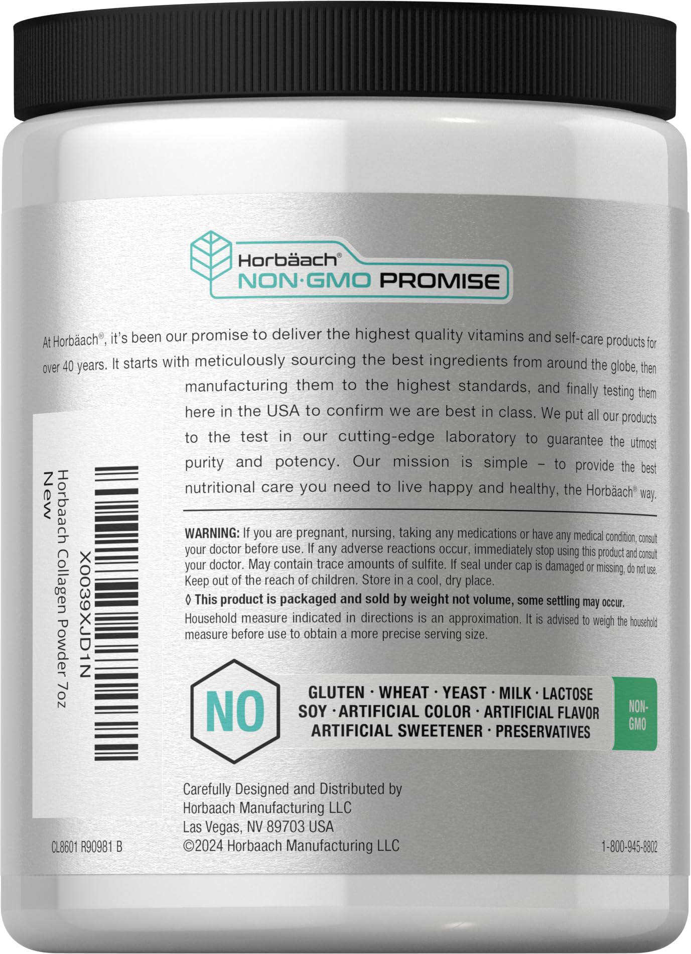 Horbäach Collagen Peptides Powder 7oz – Type I & III, Unflavored, Gluten Free