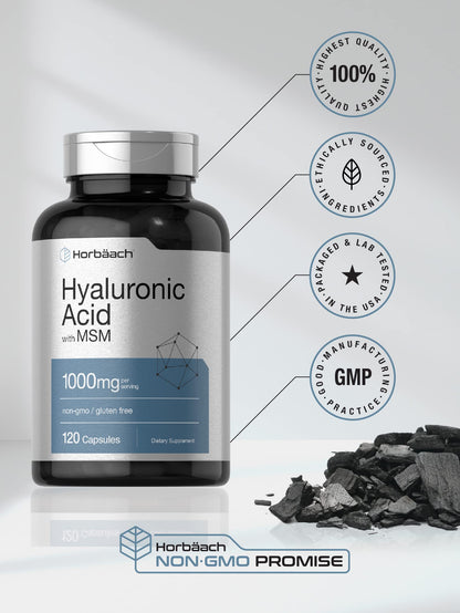 Horbäach Hyaluronic Acid with MSM – 1000 mg, 120 Capsules | Non-GMO & Gluten Free