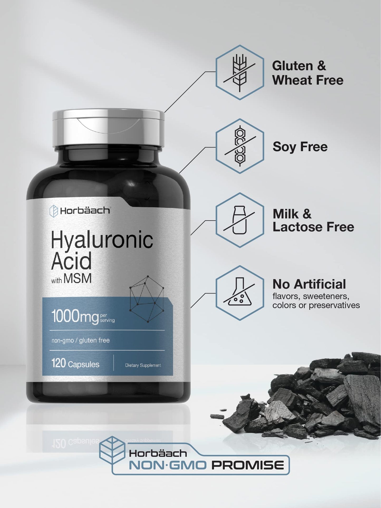Horbäach Hyaluronic Acid with MSM – 1000 mg, 120 Capsules, Non-GMO & Gluten Free (Pack of 2)