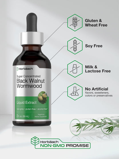Horbaach Black Walnut Hull Wormwood Extract Tincture 2 fl oz – Alcohol-Free, Vegetarian & Gluten-Free