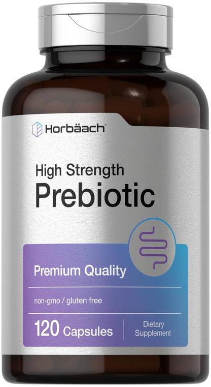 Horbäach Prebiotic for Men and Women | 120 Powder Pills | High Strength & Premium Quality Supplement | Non-GMO & Gluten Free Quick Release Capsules