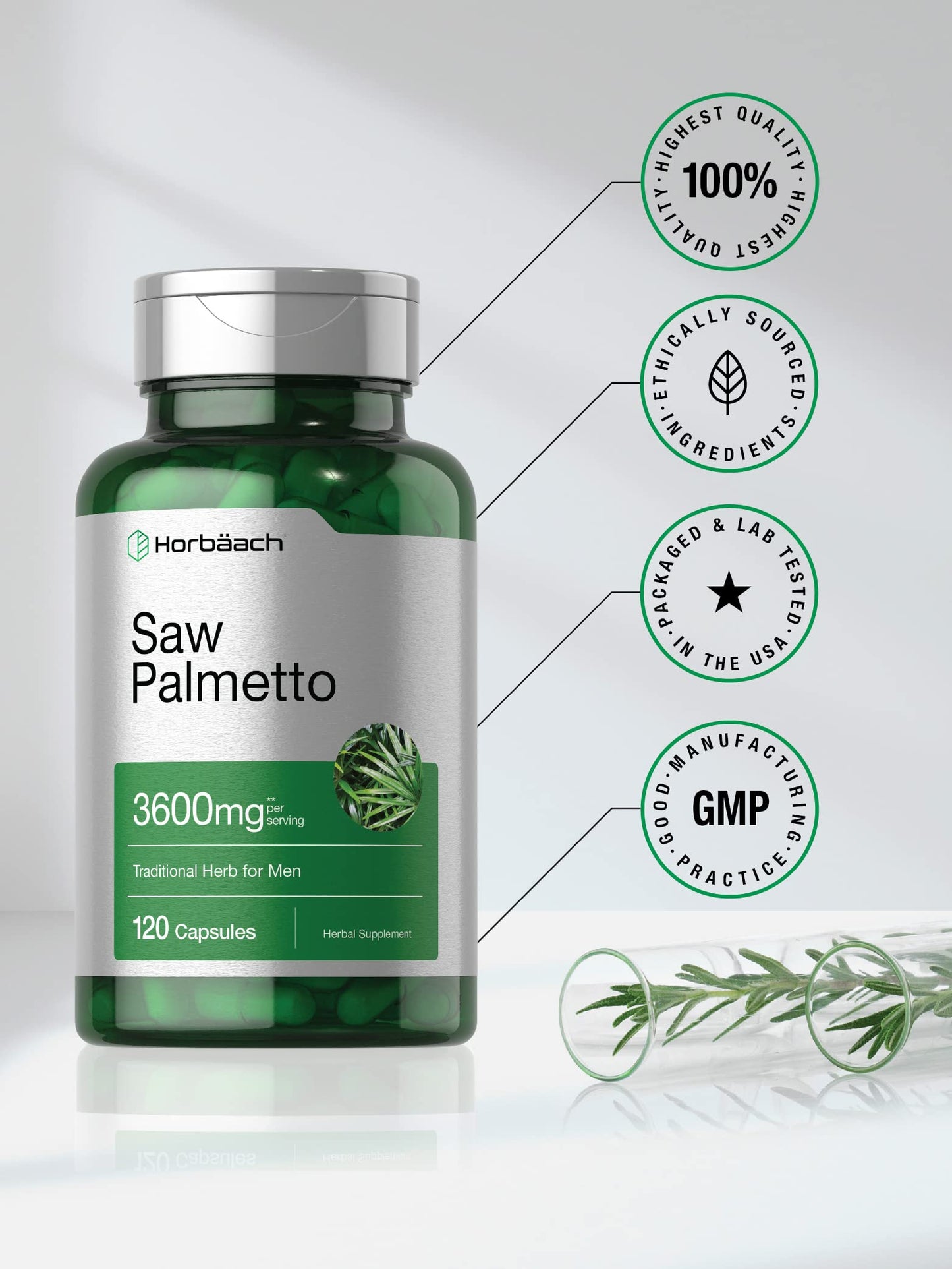 Horbäach Saw Palmetto Extract - 120 Capsules | Non-GMO & Gluten Free Formula | From Saw Palmetto Berries