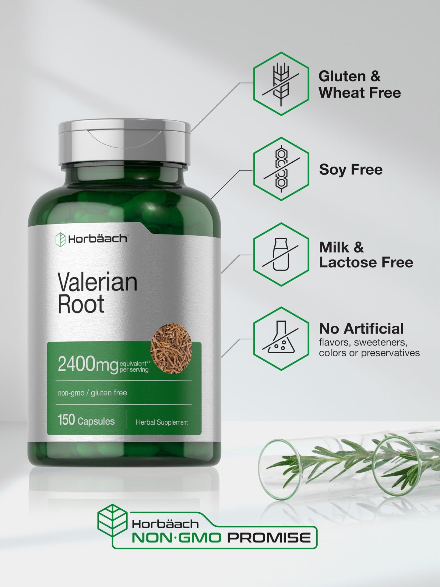 Horbäach Valerian Root Capsules | 2400 mg | 150 Count | Extract Supplement | Non-GMO, Gluten Free