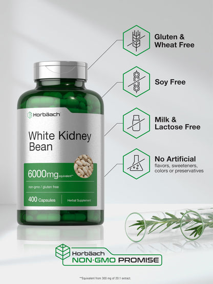 Horbäach White Kidney Bean Extract Capsules - 6000mg, 400 Count, Non-GMO & Gluten Free
