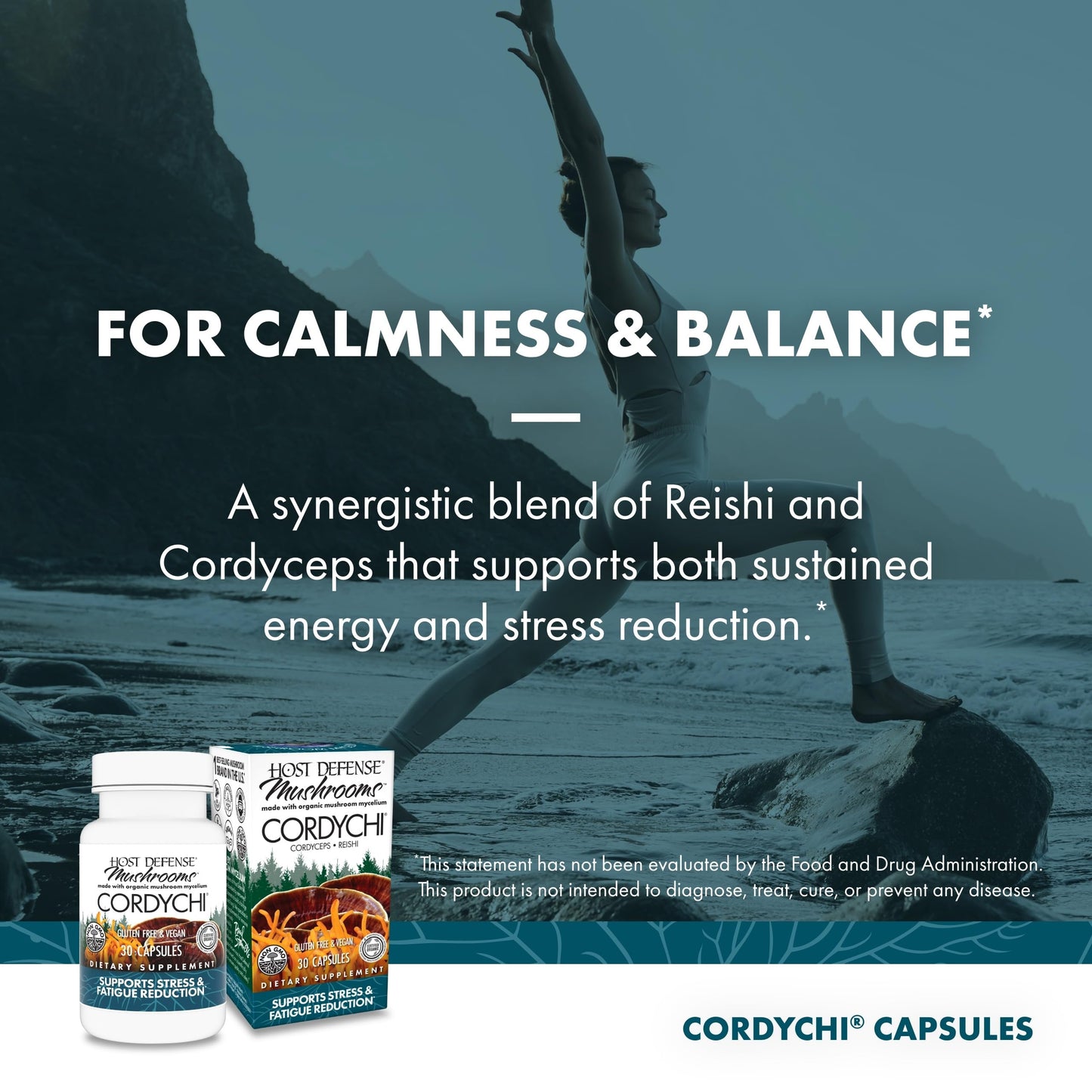 Host Defense CordyChi Capsules – Energy & Immune Support (Cordyceps & Reishi) – 30 Caps