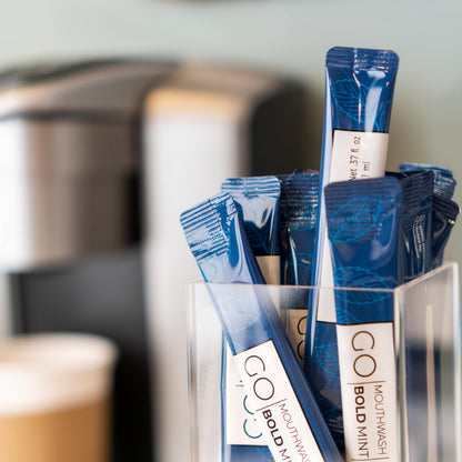 Bold Mint GO Travel Size Mouthwash Packets – Individual Mini Mouthwash for Fresh Breath - Smart Single Packet Design to Reduce Travel Bottle Waste.